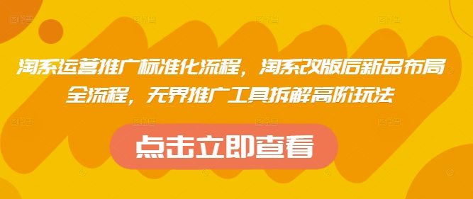 淘系运营推广标准化流程，?淘系改版后新品布局全流程，无界推广工具拆解高阶玩法