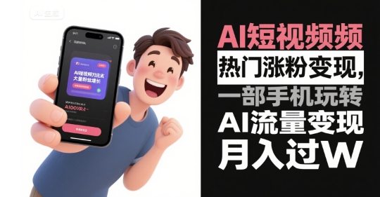 AI短视频热门涨粉变现，一部手机玩转AI流量变现，月入过W
