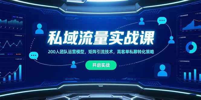 私域流量实战课，200人团队运营模型，矩阵引流技术，高客单私聊转化策略