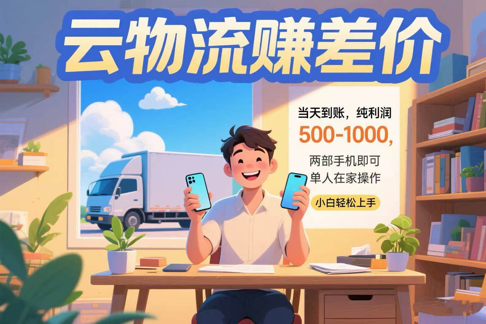 云物流赚差价 当天到账纯利润500-1000 两部手机即可 可单人在家操作 小…
