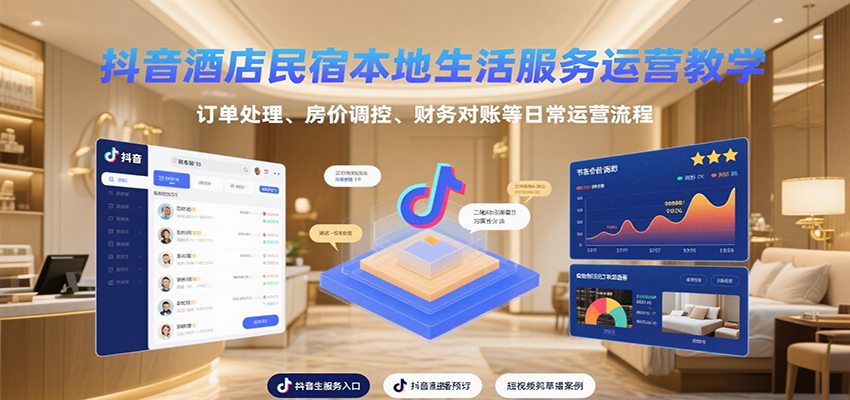 抖音酒店民宿本地生活服务运营教学，订单处理、房价调控、财务对账等日常运营流程
