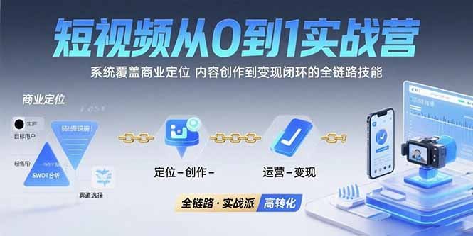 短视频从0到1的实战营：系统覆盖商业定位,内容创作到变现闭环的全链路技能