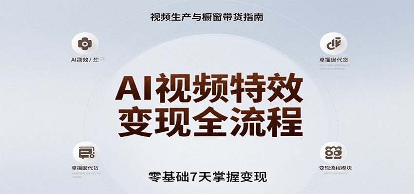 AI视频特效变现全流程，零基础7天掌握视频生产到橱窗带货变现