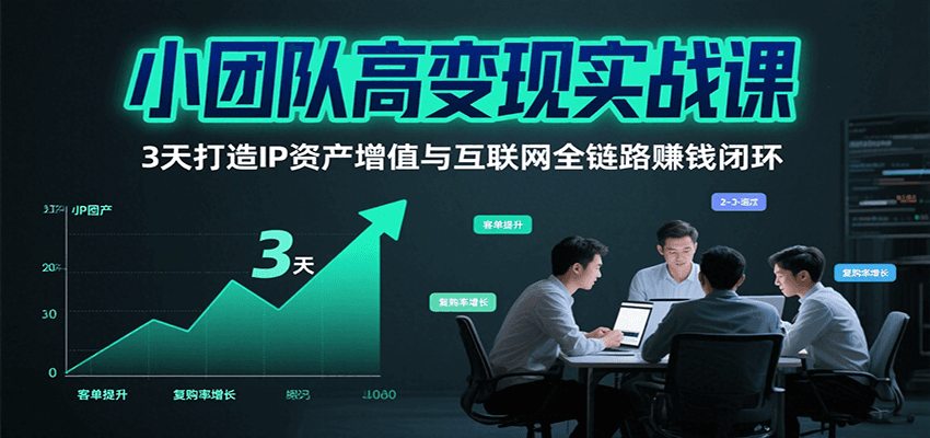 小团队高变现实战课，3天打造IP资产增值与互联网全链路赚钱闭环(第二期)