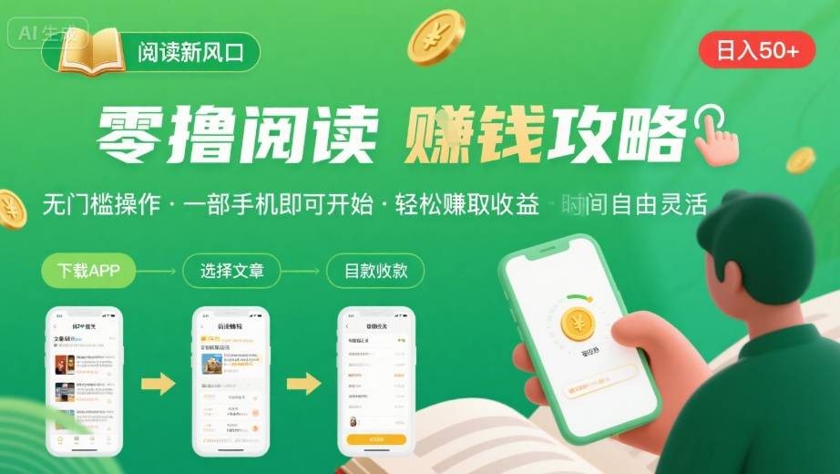 零撸阅读新风口，无门槛轻松挣，一部手机，日入?50-3张【揭秘】