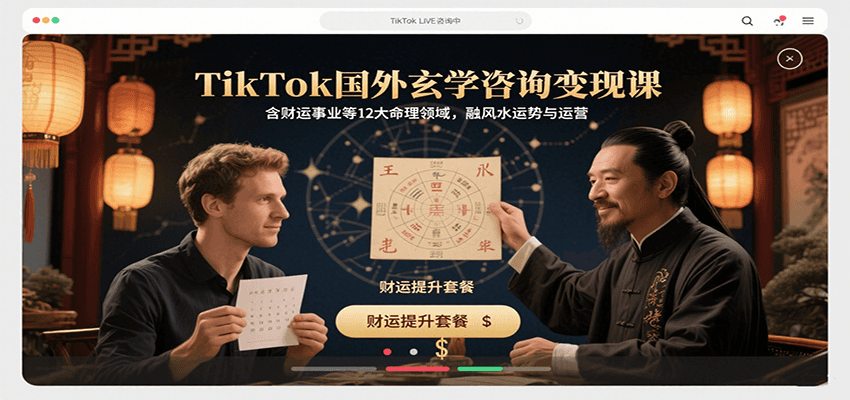 TikTok国外玄学咨询变现课，含财运事业等12大命理领域，融风水运势与运营