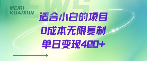 适合小白的项目0成本无限复制单日变现4张+