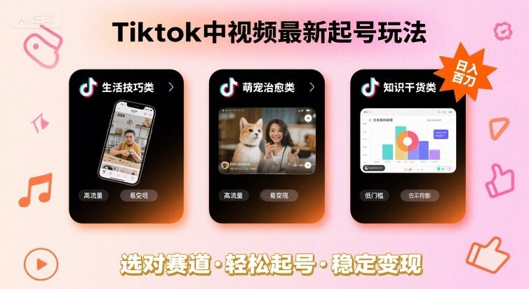 Tiktok中视频最新起号玩法，想要日入百刀，做好这几个赛道就可以了