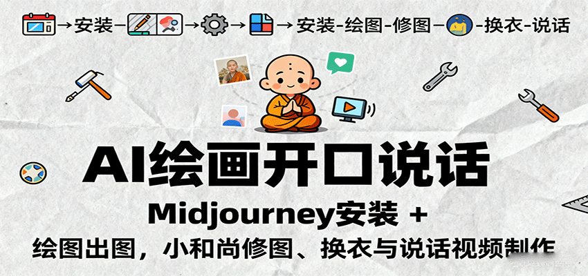 AI绘画开口说话，Midjourney安装 + 绘图出图，小和尚修图、换衣与说话视频制作