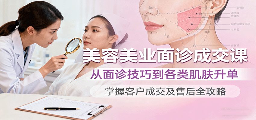 美容美业面诊成交课，从面诊技巧到各类肌肤升单，掌握客户成交及售后全攻略