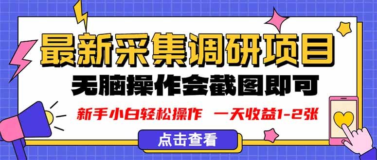 新版采集调研项目，截图上传即可，无脑操作，日收益1-2张