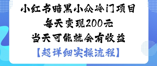 小红书暗黑小众冷门项目每天变现2张当天可能就会有收益