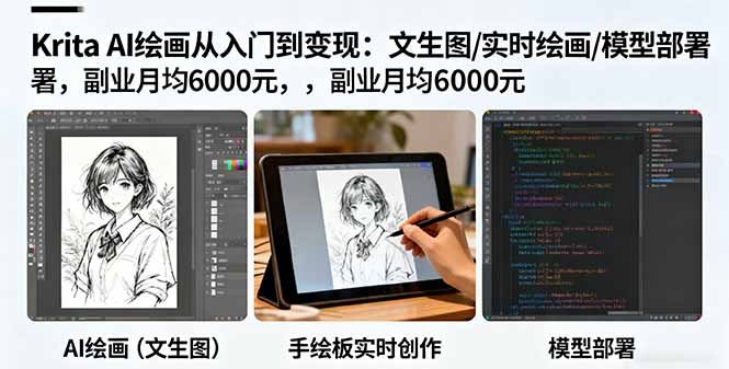 Krita AI绘画从入门到变现：文生图/实时绘画/模型部署，副业月均6000元