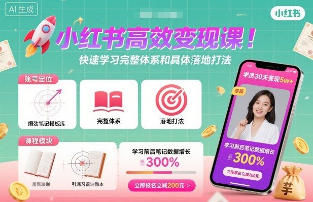 小红书高效变现课，快速学习小红书完整体系和具体落地打法