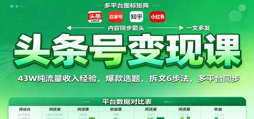 头条号变现课：43W纯流量收入经验，爆款选题，拆文6步法，多平台同步