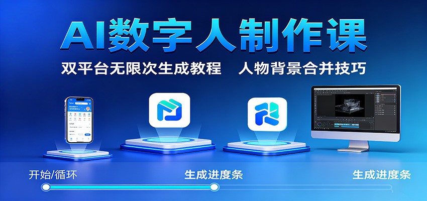 AI数字人制作课：双平台无限次生成教程，人物背景合并技巧