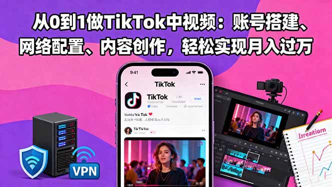从0到1做TikTok中视频：账号搭建、网络配置、内容创作，轻松实现月入过万
