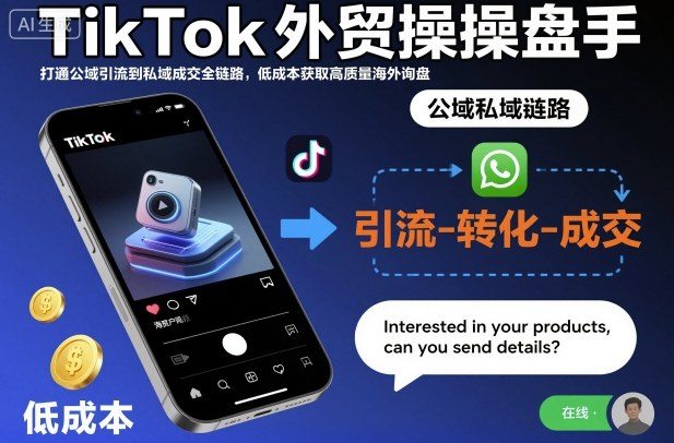 TikTok外贸操盘手，打通公域引流到私域成交全链路，低成本获取高质量海外询盘