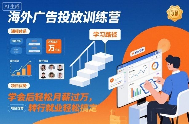 海外广告投放训练营，学会后轻松月薪过万，转行就业轻松搞定