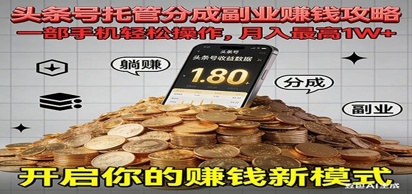 全程托管今日头条，一部手机就可以开干，最高躺赚1W+