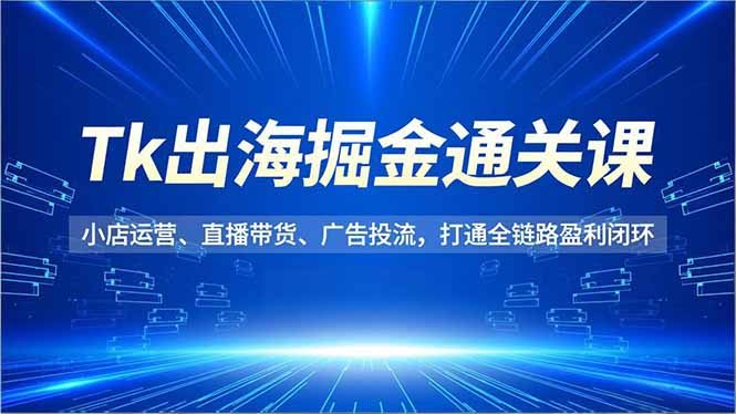 Tk出海掘金通关课，小店运营、直播带货、广告投流，打通全链路盈利闭环