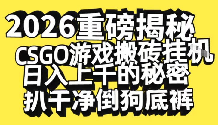 2026开年重磅解密，CSGO游戏搬砖挂G日入1k+的秘密，把倒狗的底裤扒干【揭秘】