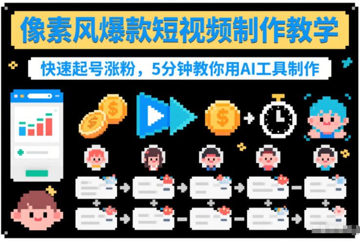 像素风爆款短视频制作教学，快速起号涨粉，5分钟教你用AI工具制作