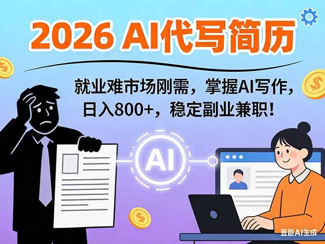AI代写简历，超暴利，用万能模板月入1-3万实战教程，2026年市场刚需！