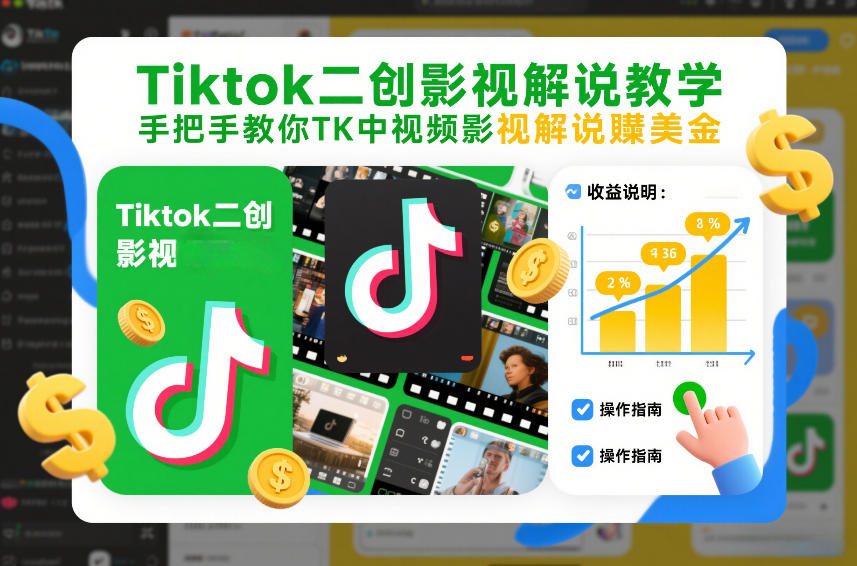 Tiktok二创影视解说教学，手把手教你TK中视频影视解说賺美金(更新26年1月)