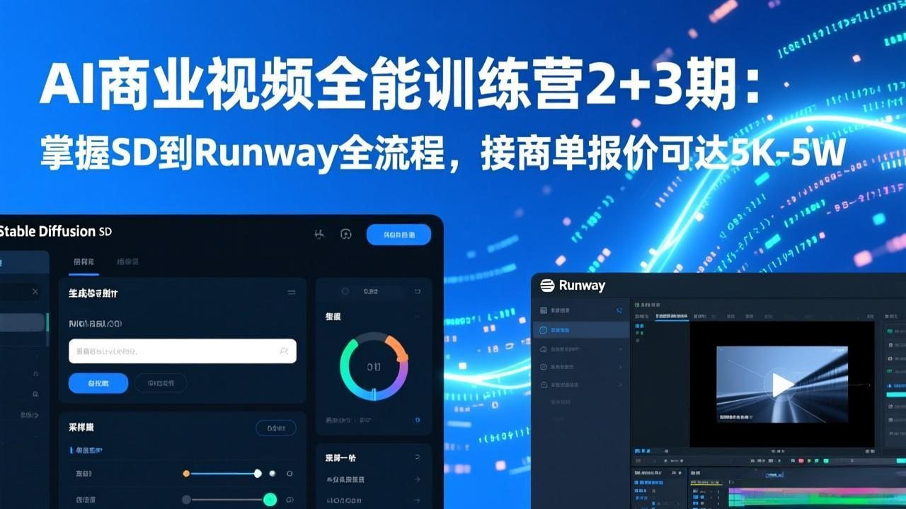 AI商业视频全能训练营2+3期：掌握SD到Runway全流程，接商单报价可达5K-5W