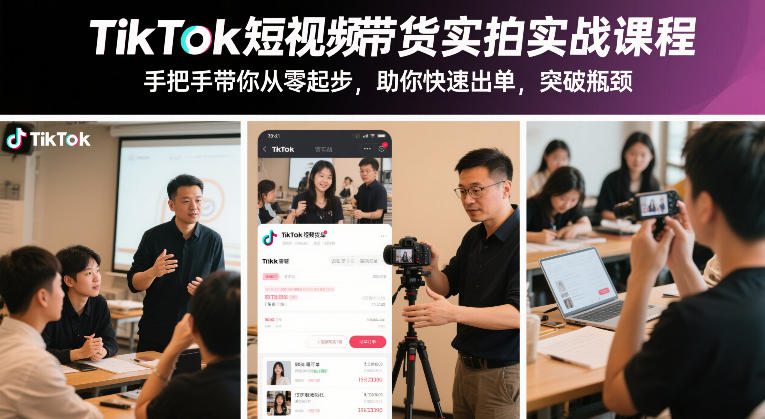 TikTok短视频带货实拍实战课程，手把手带你从零起步，助你快速出单，突破瓶颈