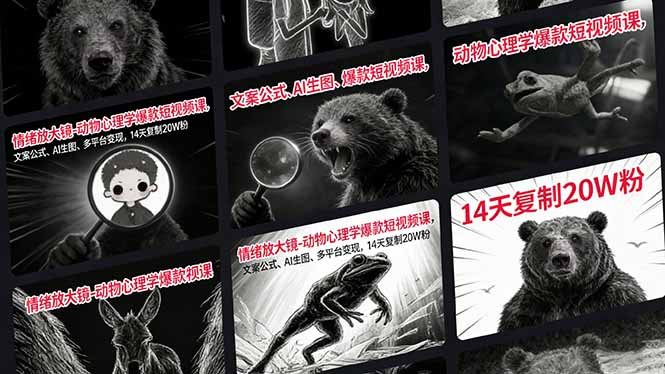 情绪放大镜-动物心理学爆款短视频课，文案公式、AI生图、多平台变现，14天复制20W粉