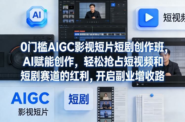 0门槛AIGC影视短片短剧创作班，AI赋能创作，轻松抢占短视频和短剧赛道的红利，开启副业增收路