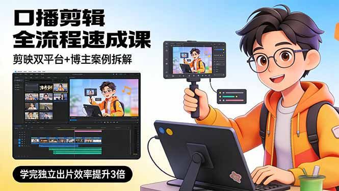 口播剪辑全流程速成课，剪映双平台+博主案例拆解，学完独立出片效率提升3倍