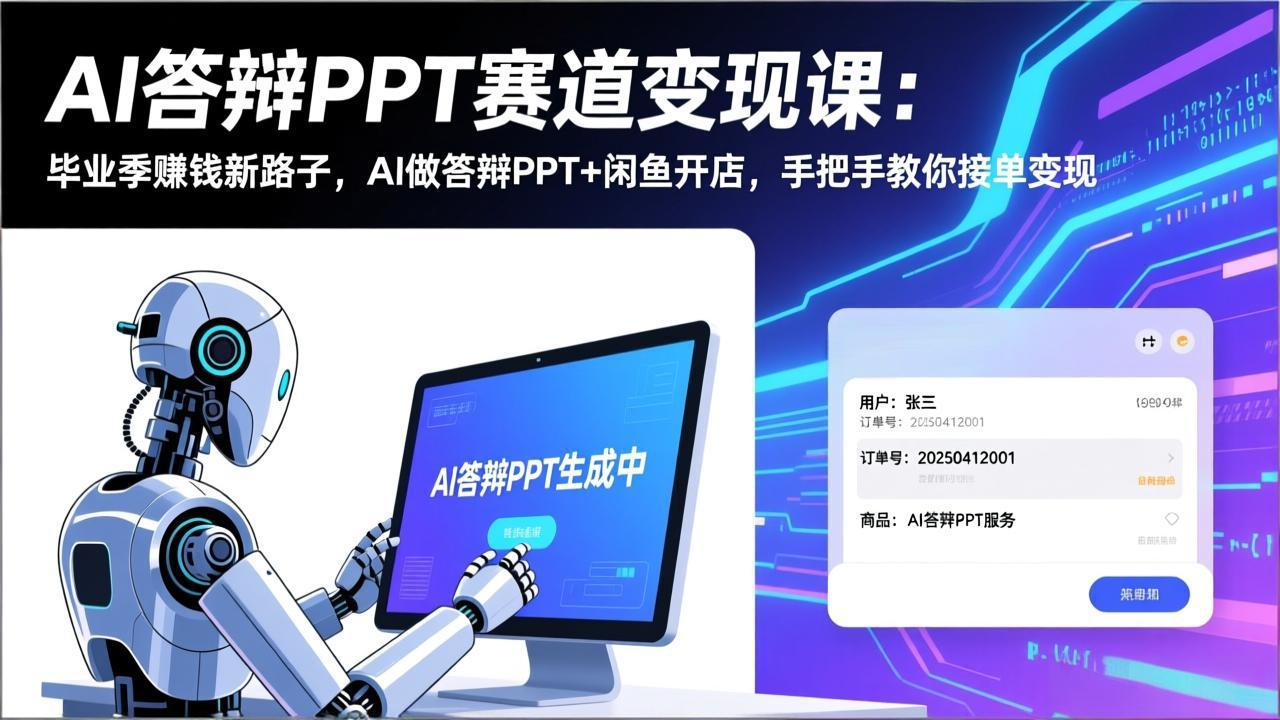 AI答辩PPT赛道变现课:毕业季赚钱新路子,AI做答辩PPT+闲鱼开店,手把手教你接单变现