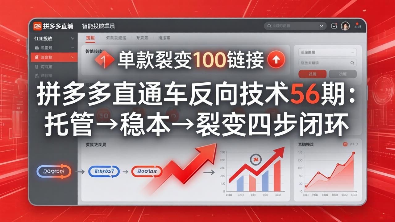 拼多多直通车反向技术56期：托管→稳本→裂变四步闭环，单款裂变100链接抢占核心流量