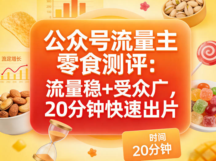 公众号流量主之零食测评赛道，流量稳+受众广，20分钟一条作品